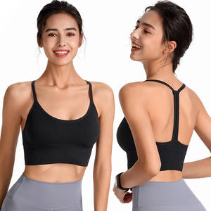 Sujetador Deportivo de Yoga sin Espalda ni Tirantes, Cuello en U, Transpirable, con Logotipo Frontal, Soporte Medio, Sin Costuras, de Spandex/Nailon, con Relleno Extraíble para el Pecho - Product Image 1