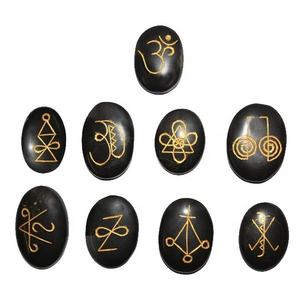 Alta calidad Karuna forma de ágata negra piedra ovalada 9 piezas Karuna conjunto Cristal de curación natural Reiki piedra preciosa Karuna Set al por mayor - Product Image 3
