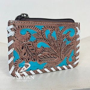 OEM ODM กระเป๋าใส่เหรียญหนังวัวสุดเพี้ยนสีตามสั่งลายดอกไม้สีนกเป็ดน้ำช้อปปิ้งมือช่องใส่บัตรเครดิตสำหรับผู้หญิง - Product Image 1