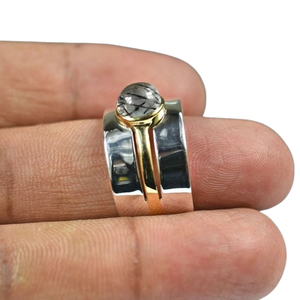 Joyería para Mujer, Anillo de Plata Estilo Boho, Plata de Ley 925 con Piedra Preciosa de Rutilo Negro, Anillo Hecho a Mano de Moda, Regalo para el Amor - Product Image 1