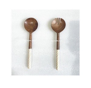 Hot Selling Popular Style Printed Handle Acacia Wood Serving Utensils Wooden <b>Salad</b> Tools <b>Salad</b> <b>Server</b> Set - Product Image 1