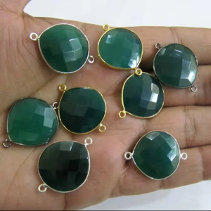 Natural Green <b>Onyx</b> Heart Shape 20mm Briolette Bezel Connectors Double Loop Bezel Jewelry Making charms - Product Image 1