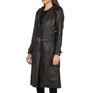 Abrigo de Cuero Tipo Gabardina para Mujer, Piel de Oveja Genuina, Color Marrón, Abrigo Largo de Invierno - Product Image 3