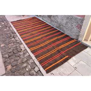 Tapis en laine patchwork rouge brun traditionnel 4.6x10.7 pieds couloir rectangle turc de grande surface pour adolescent Latex pour chambre utilisation au chevet - Product Image 3