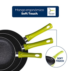 Ensemble de 3 poêles San Ignacio (20+24+28cm) en aluminium pressé vert + Ensemble de 5 ustensiles de cuisine en silicone et bois d'acacia - Product Image 4
