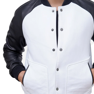 Chaqueta Lisa negra Premium de alta calidad para hombre con logotipo personalizado de fabricante OEM estilo universitario mangas de cuero cálidas bordado lana - Product Image 5