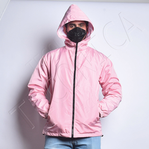 <b>Pink</b> Red Color Blocked Hooded Windbreaker <b>Jacket</b> Breathable Water Resistant Polyester Outdoor Casual Wear Zipper Front Pocket - Product Image 5