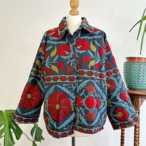 Suzani imprimé tissé été veste courte femmes coton Crewel fini avant Logo coupe décontractée Festival cadeau spécial pour elle - Product Image 1