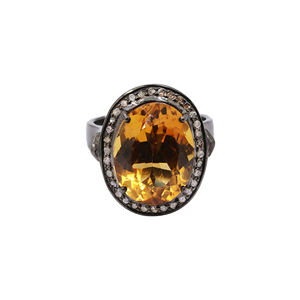 Pierres précieuses de Citrine naturelle et de diamant en argent Sterling massif 925, bagues faites à la main, bijoux pour la vente en gros - Product Image 1