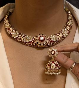 Conjunto de collar de gargantilla de primera calidad Gargantilla de Piedra Roja real con pendientes a juego Ropa de fiesta Gargantilla Collar Conjunto de joyería - Product Image 2