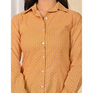 Camisa de Algodón Amarillo para Mujer, con Estampado y Bordado, Manga Larga, Diseño Floral de Lujo, Talla XL, para Primavera y Otoño - Product Image 3