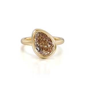 Classic Old Mine Pear Cut Champagne <b>Diamond</b> <b>Ring</b> 3.55 Ct K VS1 Lab Grown <b>Diamond</b> In 14K Yellow Gold Vintage Inspired Keepsake - Product Image 1