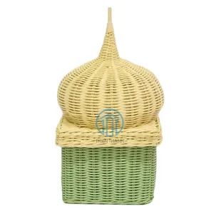 سلال هدايا إسلامية مصنوعة يدويًا سلة من الخيزران بتصميم قبة للمسجد صناديق هدايا لرمضان والعيد مصنوعة يدويًا من فيتنام