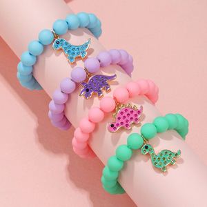Summer Cute Pink Quartz Animal Charm <b>Bracelets</b> for Kids <b>Gold</b> Plated Resin <b>Beads</b> Pendant <b>Bracelets</b> Kid-Friendly Gifts(4 Pcs) - Product Image 2