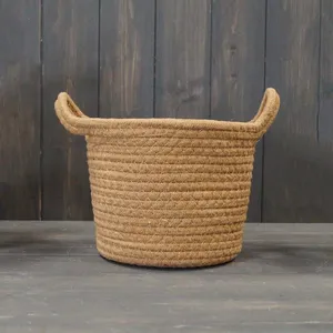 Cesta de mimbre cilíndrica más vendida con asa, cesta de hierba marina hecha a mano, elegante para el hogar, cocina, almacenamiento, uso bajo - Product Image 5