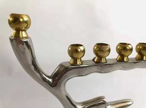 Customised Judaica Metal Menorah Chanukah <b>Candle</b> <b>Stick</b> <b>Holder</b> in Brass Nickel Finish Best for Table Direct From India Handmade - Product Image 6