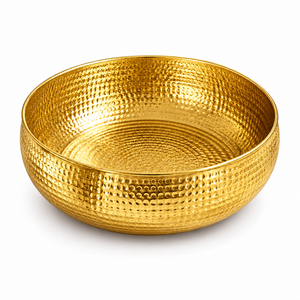 Bol à pédicure artisanal en cuivre doré martelé, rond, à large bord, pour spa et usage domestique - Product Image 1