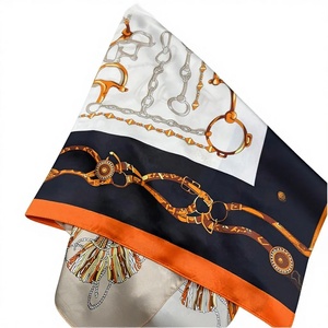 MonaScarfs Vintage Star Square Silk Feel Neck Scarf Fashion Polyester Satin Machine Hemmed Silky <b>Bandana</b> Dust-Proof 50x50cm - Product Image 1