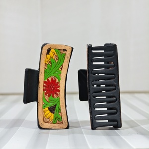 Pinza de Pelo Colorida con Diseño Floral, Accesorio de Moda para Mujer, Pinza de Cuero Genuino de Alta Calidad Hecha a Mano - Product Image 1