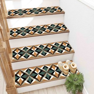 Tapis vert, tapis orange, tapis aztèque, tapis moderne, tapis imprimé, tapis d'escalier - Product Image 5