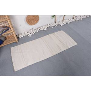 Tapis Classique Moderne en Laine Beige Patchwork Design Fait à la Main 2.2X5 pieds Latex Soutenu pour Chambre Salon Couloir-pour Adolescents - Product Image 3
