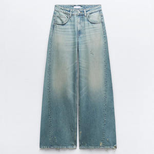 Jeans baggy Streetwear personnalisés pour femmes taille haute en détresse coton lavé foncé Denim pantalon de mode Vintage - Product Image 2