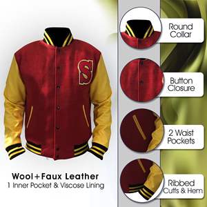 Chaqueta Letterman de lona recubierta cálida de primavera personalizada para hombres con parches completamente bordados de longitud regular - Product Image 2