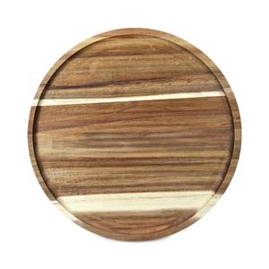 Placa de cargador de forma redonda de madera maciza de alta venta, placas de cargador de comida de madera con logotipo personalizado para servir en bodas - Product Image 1