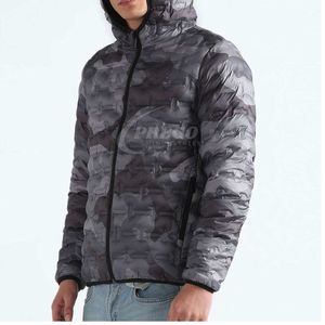 Nouvelle veste matelassée gaufrée pour homme, style camouflage gris, chaude, coupe-vent, à capuche, légère, avec fermeture éclair frontale, pour l'extérieur - Product Image 5