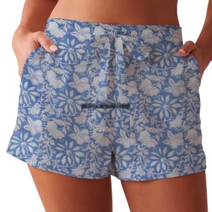 Shorts de Verano con Estampado de Bloques para Mujer, Ropa de Estar en Casa de Algodón, Colección Playa, Estilo Baby Doll - Product Image 3