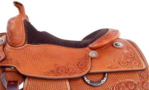 Selle de baril western pour cheval de qualité supérieure, en cuir suédé sculpté à la main, avec siège en cuir souple pour une équitation confortable - Product Image 5