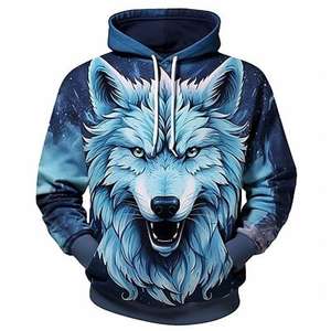 Graphic Wolf Hombres Moda 3D Imprimir Sudadera con capucha Deportes Vacaciones al aire libre Sudaderas con capucha Manga larga Con capucha Imprimir Bolsillo frontal Sudadera - Product Image 3