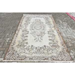 Turkish 5.4x8.9 ft Rug, Vintage Rug, <b>Brown</b> Solid <b>Wool</b> Rug - Product Image 1
