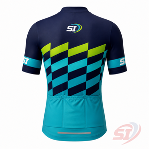 Camiseta de Ciclismo Personalizada para Hombre, sin Mangas, al por Mayor, con Cremallera Completa, Transpirable, Sublimada, de Poliéster, para Equipo, en Colores Azul Marino, Turquesa y Verde Lima - Product Image 2