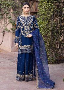 NEW---DAZZLING LONG KURTA WITH PLAZO DRESS ON SILK FABRIC EMBELLISH CRYSTAL GLASS BEADS, DABKA WORK for Party-WEAR @ 2022 - Product Image 2