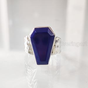 แหวนสำหรับผู้หญิงโลงศพธรรมชาติ Lapis Lazuli พลอย September birthstone unisex 925แหวนเงินสเตอริง - Product Image 1