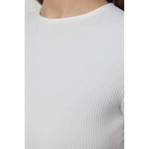 Blouse décontractée en mousseline côtelée pour l'automne et le printemps, dos nu, détail boucle, motif floral, dentelle décorative, taille XL, longueur courte, logo avant - Product Image 4