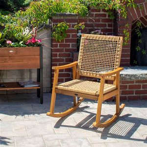 Silla Mecedora de Patio Parish de Madera de Teca con Mimbre de Ratán para Exteriores con Acabado Natural. - Product Image 2