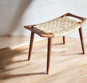 Taburete de madera multiusos de precio bajo otomano tejido de rafia rústica con consola con incrustaciones de hueso para parques - Product Image 1