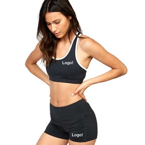 Conjunto de gimnasia personalizado de alta calidad para mujer, de 2 piezas conjunto de entrenamiento, sujetador sin costuras y pantalones cortos ajustados en el trasero, Fitness 100% algodón - Product Image 5