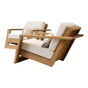 Chaise longue d'extérieur en teck de luxe moderne, fauteuil de jardin minimaliste avec coussins résistants aux intempéries, mobilier pour villa, hôtel, complexe hôtelier - Product Image 4