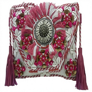Pochette à rabat de créateur pour femme, style ethnique bohème, motif bonbon, fermeture éclair, fermoir, en PVC, tissu de coton, toile brodée - Product Image 2