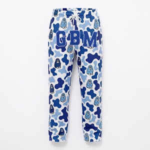 Blue Camo Printed Sweatpants With GBM Letter Logo Elastic Waist Men's Casual Joggers Autumn Wear - Product Image 1