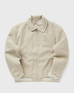 Blouson aviateur en laine beige pour hommes de qualité supérieure avec ourlet et poignets côtelés Vêtements d'extérieur décontractés à fermeture éclair Veste universitaire à logo personnalisé OEM - Product Image 2