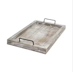 ถาดไม้สี่เหลี่ยมสี่เหลี่ยมเป็นมิตรกับสิ่งแวดล้อมถาดเสิร์ฟขนาดใหญ่พร้อมที่จับโลหะ - Product Image 1