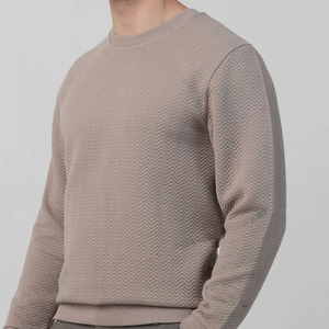 เสื้อสเวตเตอร์คอกลมสำหรับผู้ชายเสื้อสเวตเชิ้ตคอกลมผ้าฝ้าย100% ไหล่ตกแนววินเทจ - Product Image 4