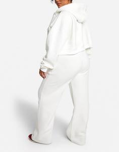 Conjunto Premium de Sudadera Corta con Cremallera y Pantalones Deportivos Anchos de Felpa 100% Algodón, con Logotipo Personalizado, Chándal para Mujer para Producción al por Mayor OEM ODM - Product Image 3