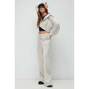 Ekru Distressed <b>Wide</b> <b>Leg</b> <b>Jogger</b> Sweatpants - Product Image 3