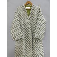 Albornoz estampado de bloque de algodón suave para mujer, camisón acolchado, ropa de playa, Kimono, chaqueta, ropa de dormir larga