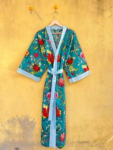 Kimono de Algodón Puro, Kaftán con Estampado Floral, Ropa para Festivales, Bata para Mujer, Bata de Baño, Estampado en Bloques, Bata para Damas de Honor - Product Image 3
